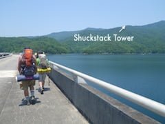 3 men Hiking to Shuckstack fire tower from Fontana Dam